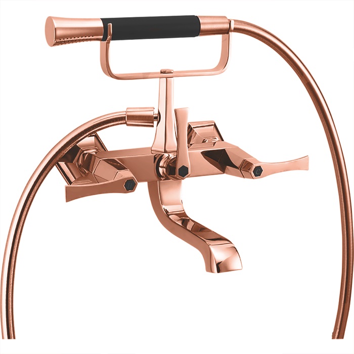 Cisal Cherie Смеситель для ванны накладной, с душевым комплектом, цвет: rose gold/night black CF0001007E
