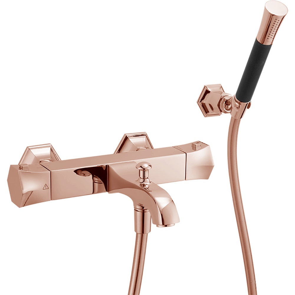 Cisal Cherie Смеситель термостат. для ванны накладной, с душ. комплектом, цвет:rose gold/night black CED270107E