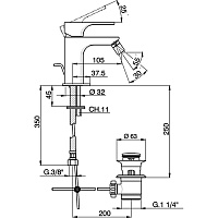 Cisal Cubic Смеситель для биде, с донным клапаном, длина излива 10,5 см, цвет: chrome CU00055121