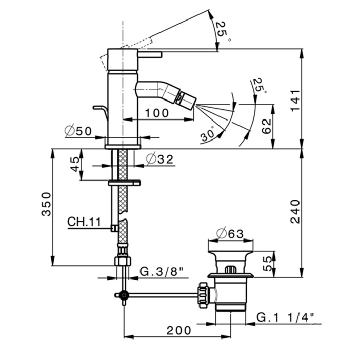 Cisal Less New Смеситель для биде, с донным клапаном, длина излива 10 см, цвет: chrome LN00055021
