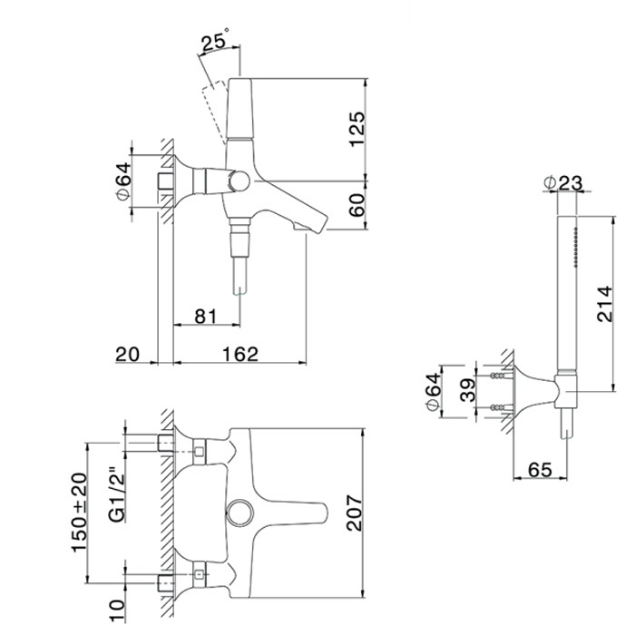 Cisal Vita Смеситель для ванны накладной, с душевым комплектом, цвет: chrome VI00010421