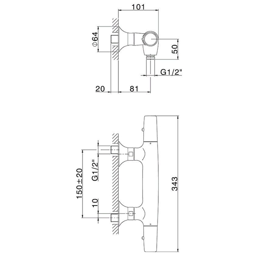 Cisal Vita Cмеситель термостатический для душа накладной, цвет: chrome VIT0101021