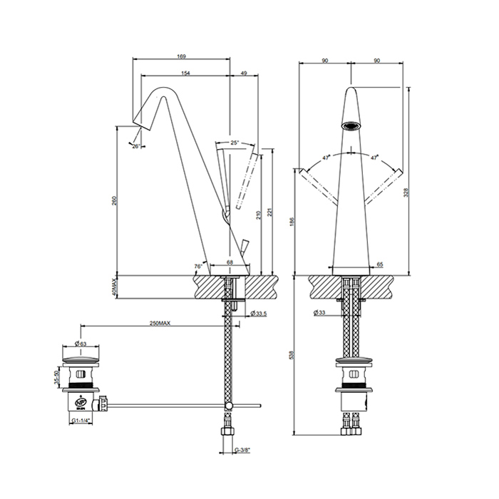 Gessi Cono Смеситель для раковины цвет Black XL 45004#299
