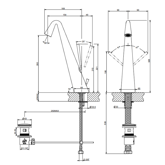 Gessi Cono Смеситель для раковины цвет хром 45004#031