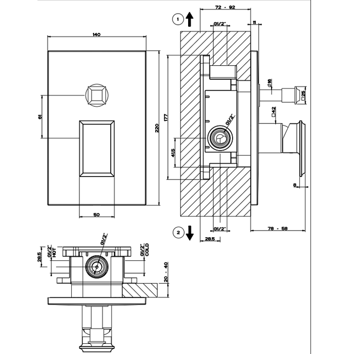 Gessi Eleganza Смеситель для ванны встраиваемый на 2 потребителя, внешняя часть, цвет: chrome 46079#031