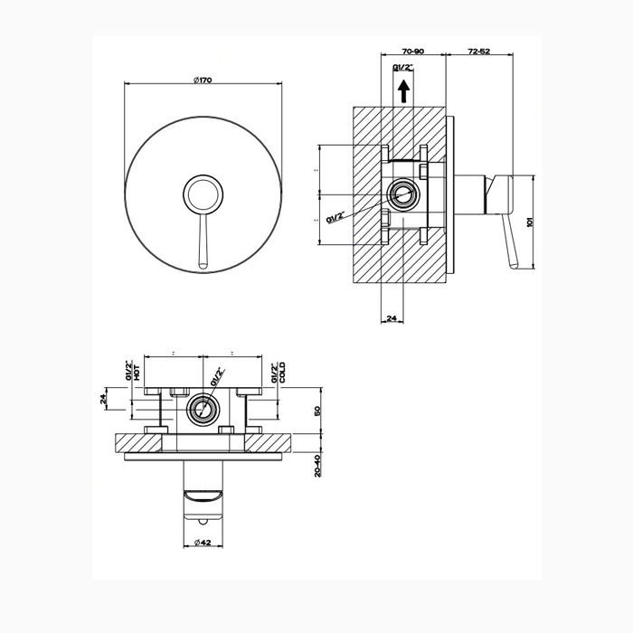 Gessi Goccia Смеситель для душа встраиваемый на 1 потребителя, внешняя часть, цвет: chrome 44676#031
