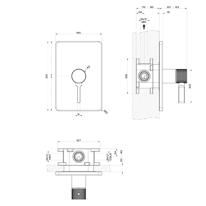 Gessi Inciso Смеситель для душа встраиваемый, внешняя часть, цвет: finox brushed nickel 58061#149