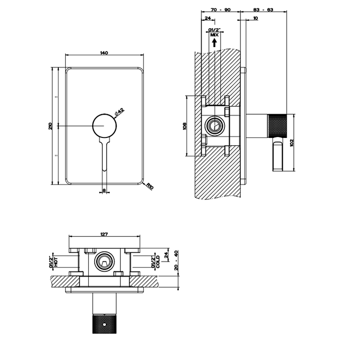 Gessi Inciso Смеситель для душа встраиваемый на 1 потребителя, внешняя часть, цвет: chrome 58061#031