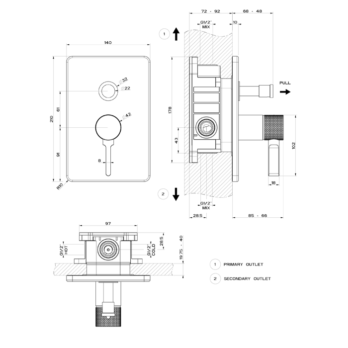 Gessi Inciso Смеситель для ванны встраиваемый, 2 потребителя, цвет: finox brushed nickel 58079#149