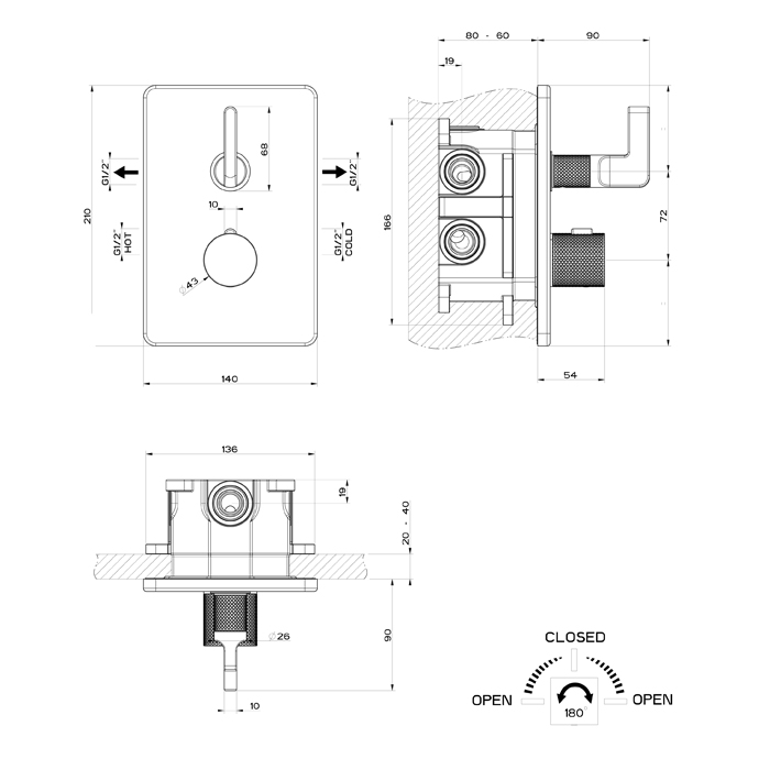 Gessi Inciso Термостат для ванны встраиваемый, 2 потребителя, цвет: finox brushed nickel 58134#149