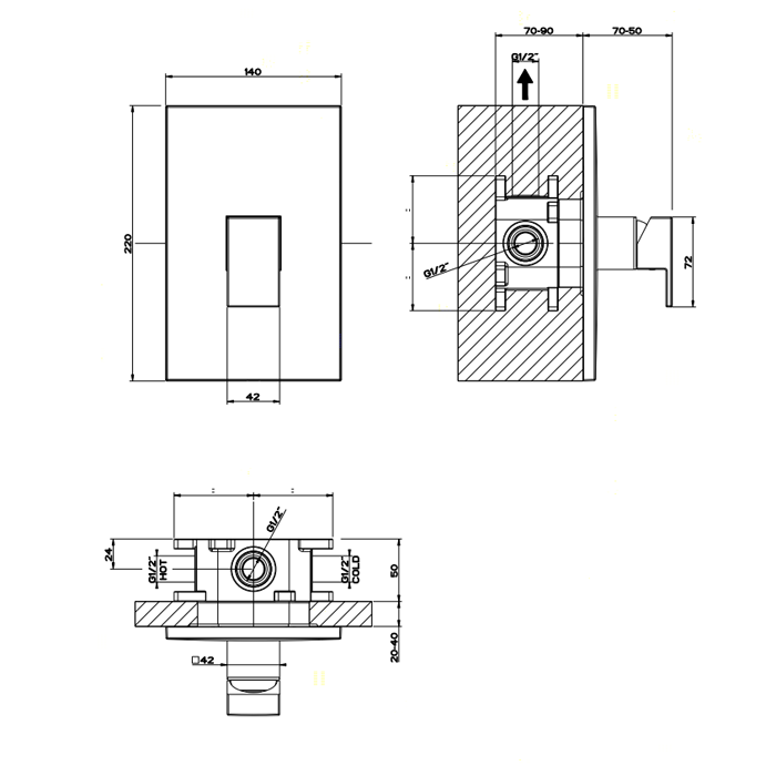 Gessi Rettangolo Смеситель для душа встраиваемый на 1 потребителя, внешняя часть, цвет: chrome 44602#031