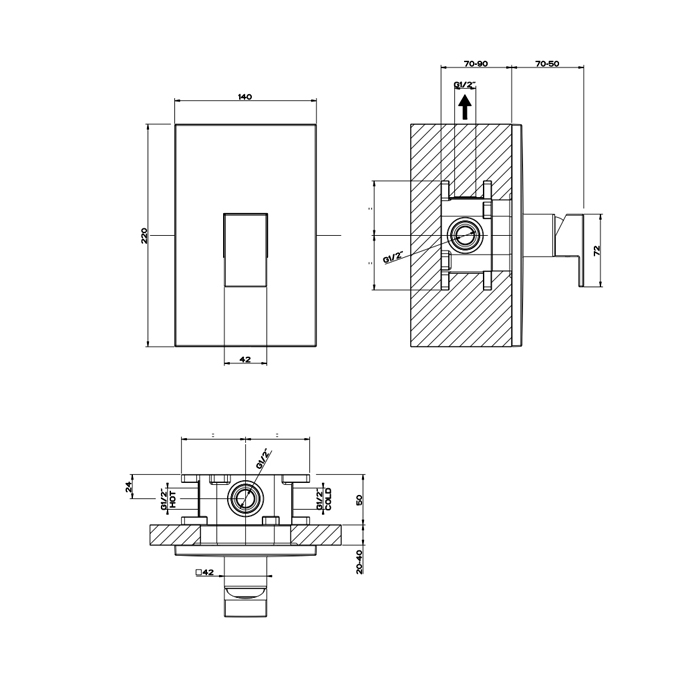 Gessi Rettangolo Смеситель для душа встраиваемый на 1 потребителя, внешняя часть, цвет: matte black 44602#299