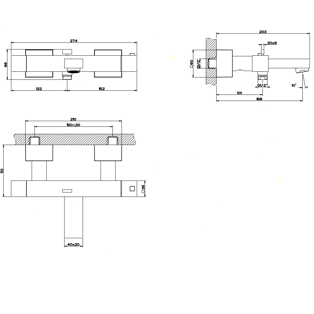 Gessi Rettangolo Термостат для ванны на 2 потребителя, излив 18,8 см, цвет: chrome 20111#031