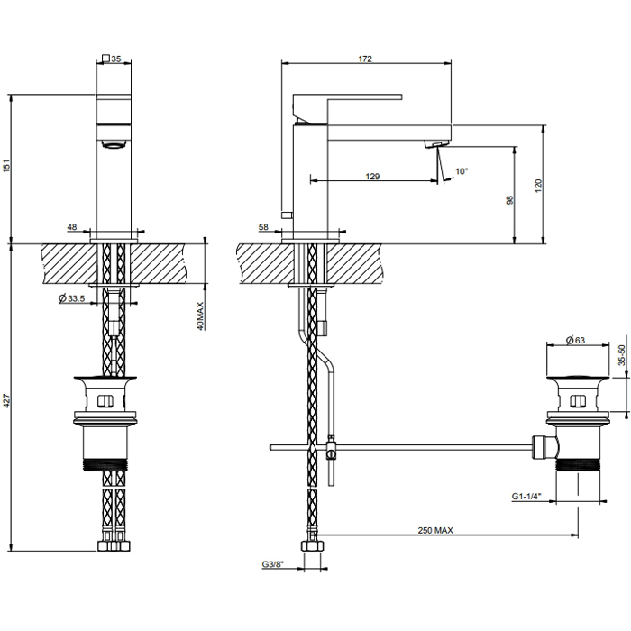 Gessi Rettangolo Смеситель для раковины, цвет черный 20001#299