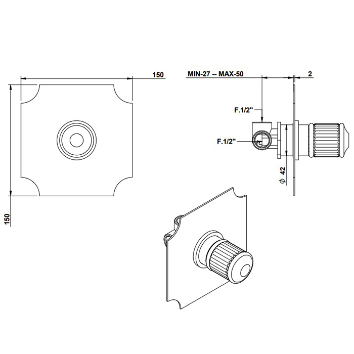 Bongio Cristallo Смеситель для душа встроенный, прогрессивный, цвет золото 04524OR00EU