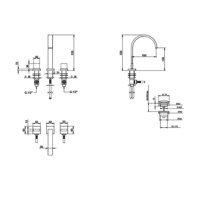 Bongio Domino Смеситель для раковины на 3 отв, цвет хром 43501CRDA