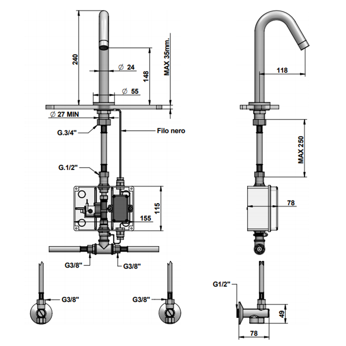 Bongio Elettronici Сенсорный смеситель для раковины, цвет золото 30501OREL