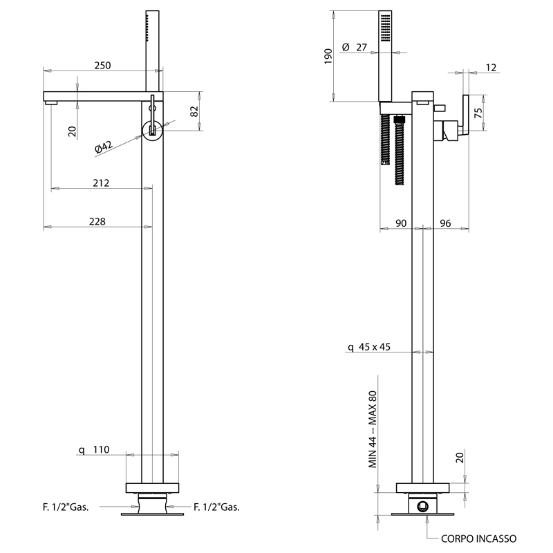 Bongio Myamix Смеситель для ванны, напольный, цвет: хром 46534CR0D