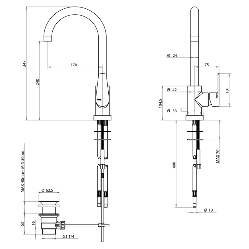 Bongio Pi7 Смеситель для раковины с высоким изливом, цвет хром 07583CRPR