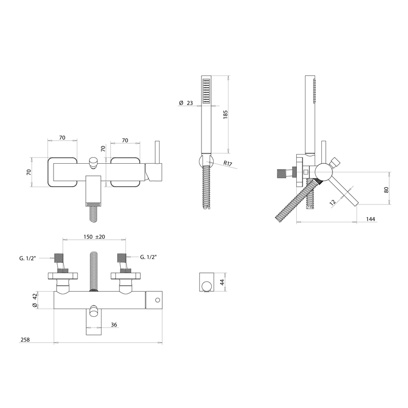 Bongio T-Square Смеситель для ванны, цвет хром 52526CR0DPR