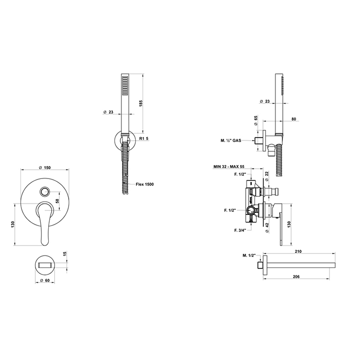 Bongio O'Clock Green Смеситель для ванны, цвет хром 14530CR0D