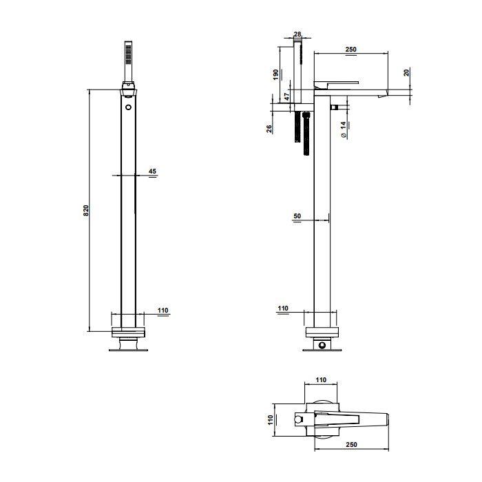 Bongio Stelth Смеситель для ванны напольный 82 см, цвет хром 01534CR0DEU