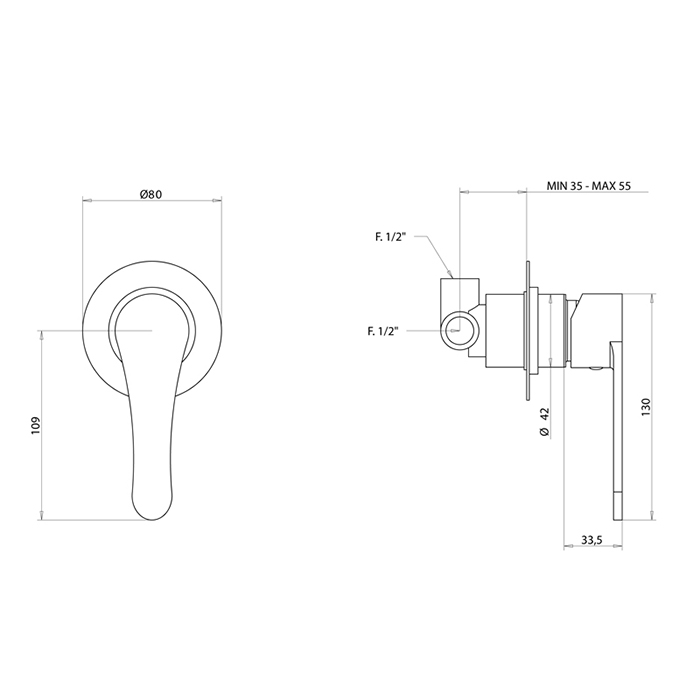 Bongio O'Clock Green Встраиваемый смеситель для душа, цвет хром 14524CRPR