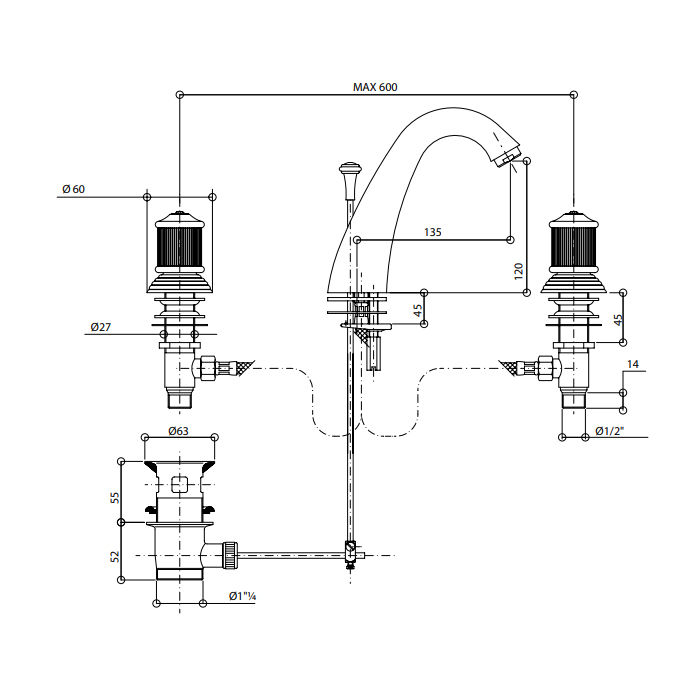 Bongio Impero Смеситель для раковины, цвет золото/Swarovski 06501OR00