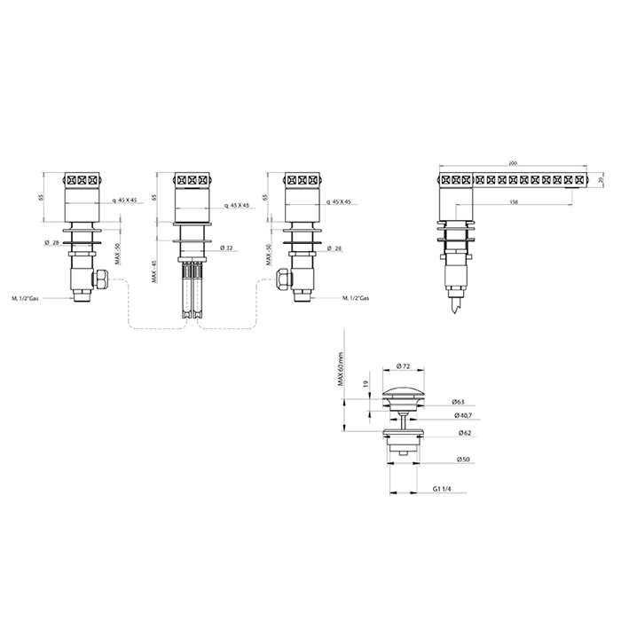 Bongio Pure Glam Смеситель для раковины, цвет хром/Swarovski прозрачные 6P501CR01SW