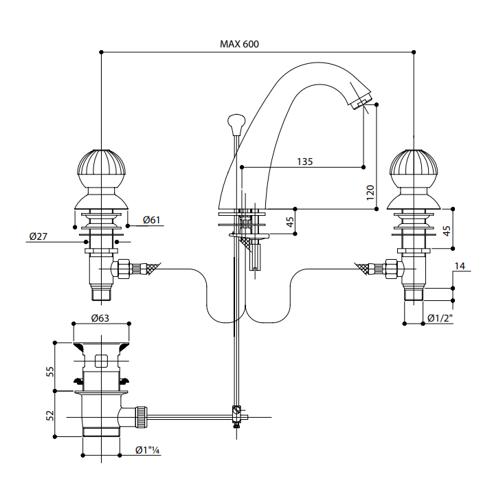 Bongio Radiant Смеситель для раковины на 3 отв. цвет хром 02501CR00