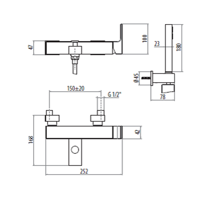 Gattoni Kubik Смеситель для ванны/душа настенный, цвет: хром 2500/25COcr
