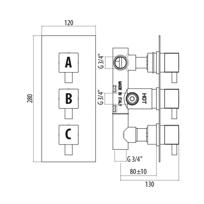 Gattoni Termostatici Термостатический встраиваемый смеситель для душа, цвет: хром TS993/25C0cr