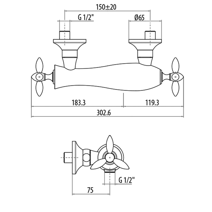 Gattoni Timor Смеситель для душа, выпуск снизу, цвет хром 1807518C0cr