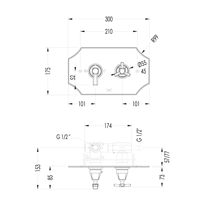 Devon&Devon Time Смеситель встраиваемый термостатический для душа, цвет: хром 2TIME248CR