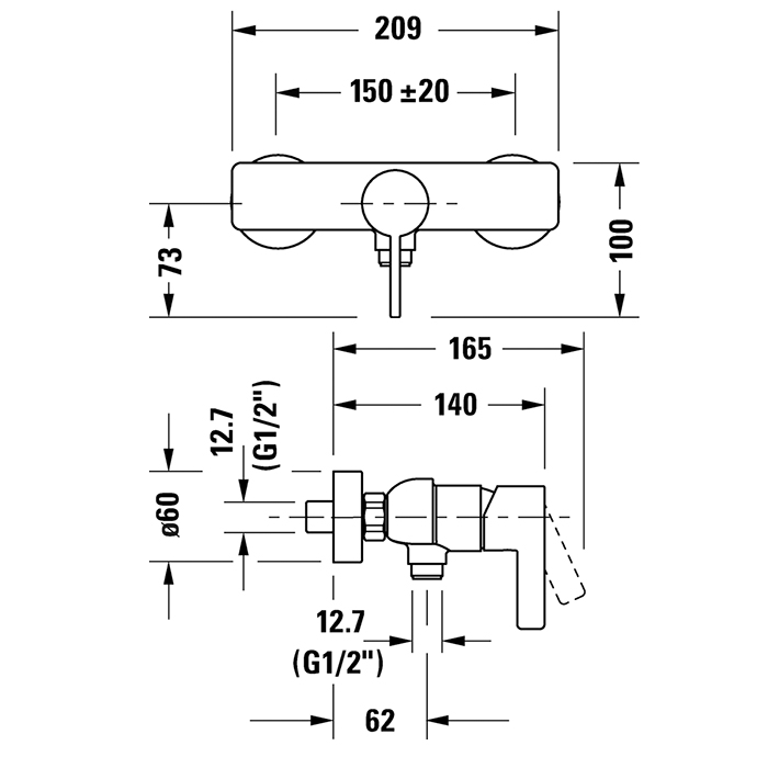 Duravit D-Neo Смеситель для душа, настенный, цвет: хром DE4230000010