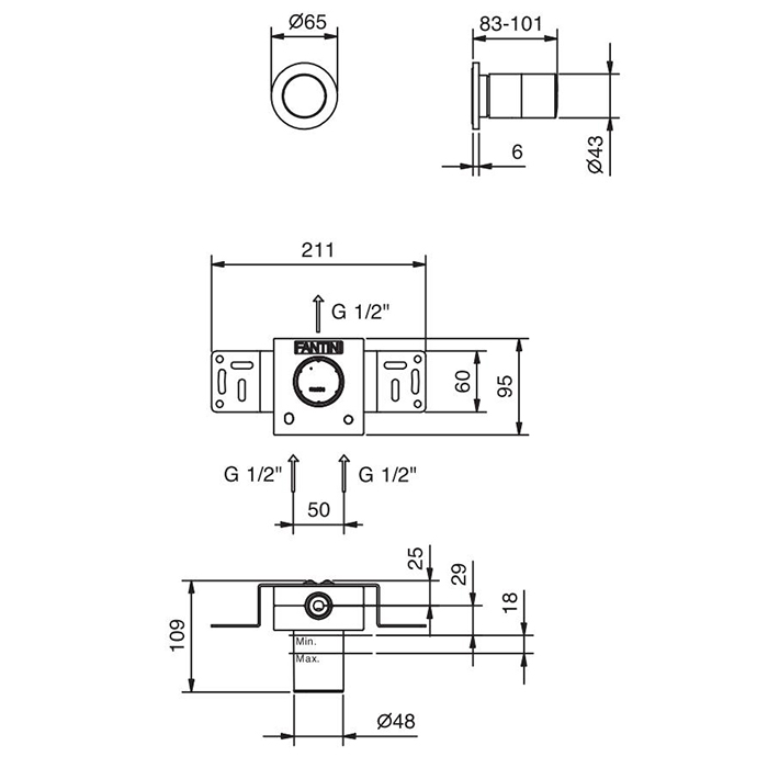 Fantini Nice Смеситель для душа, встраиваемый, цвет хром 65 02 S063SB