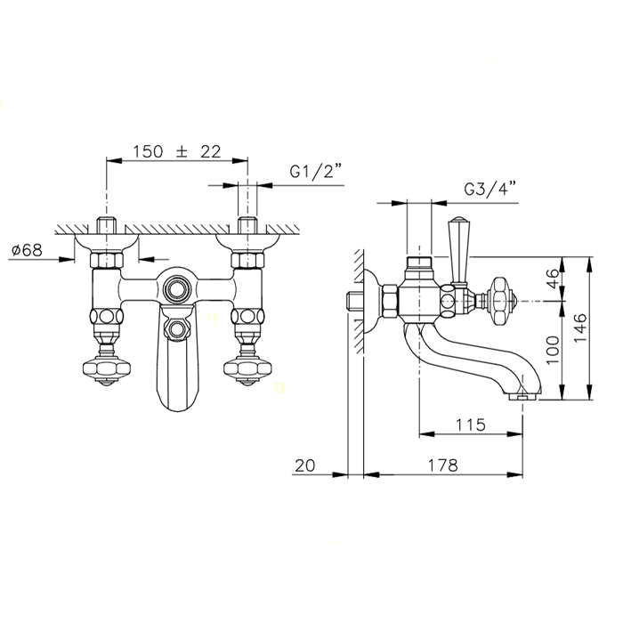 Nicolazzi Teide Смеситель для ванны на 2 отверстия, цвет бронза 1900BZ05