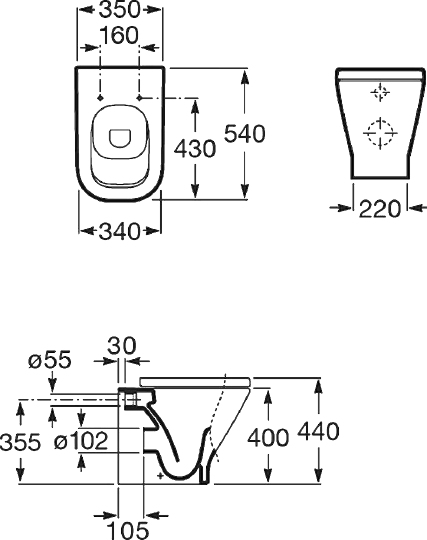 Roca Gap Чаша напольного унитаза 35х54 см, без крышки, с двойным выпуском, цвет: белый глянец 347477000