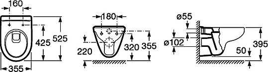 Roca Victoria Чаша подвесного унитаза 35,5х52,5 см, без крышки, цвет: белый глянцевый 34630300R