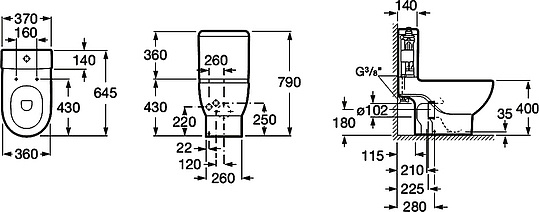 Roca Meridian Чаша напольного унитаза 37х64,5 см, без крышки, с двойным выпуском, цвет: белый глянец 342247000