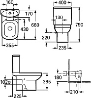 Roca Dama Senso Чаша напольного унитаза 35,5х66 см, без крышки, двойной выпуск, цвет: белый глянец 342517000