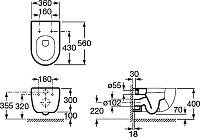 Roca Meridian Чаша подвесного унитаза 36х56 см, без крышки, цвет: белый глянцевый 346247000