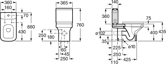 Roca Dama-N Чаша напольного унитаза 36х66 см, без крышки, с установ. комплектом, цвет: белый глянец 342787000