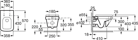 Roca Dama-N Чаша подвесного унитаза 36х57 см, без крышки, цвет: белый глянцевый 346787000