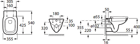 Roca Debba Чаша подвесного унитаза 35,5х54 см, без крышки, цвет: белый глянцевый 346997000