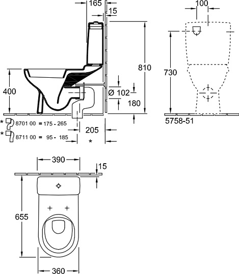 Villeroy & Boch O'Novo Унитаз-компакт 39x80h см, цвет: alpin 56581001