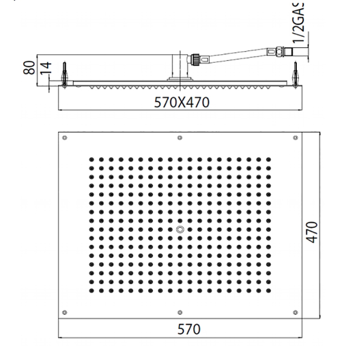 Bossini Rectangular Потолочный душ встраиваемый 57x47 см, 1 вид струи, цвет: chrome H38391.030