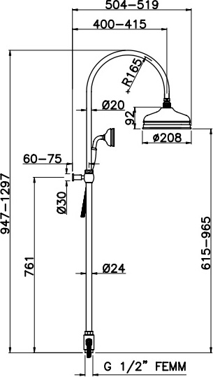 Gattoni Vivaldi Душевая стойка с верхним душем, цвет: хром 4293/PDC0