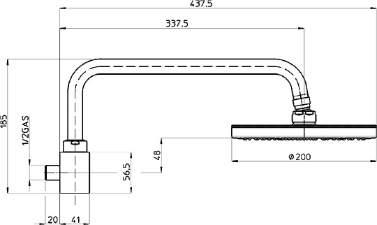 Bossini Oki Верхний душ d20 см, 1 вид струи, кронштейн настенный 33,7 см, цвет: chrome H55405.030