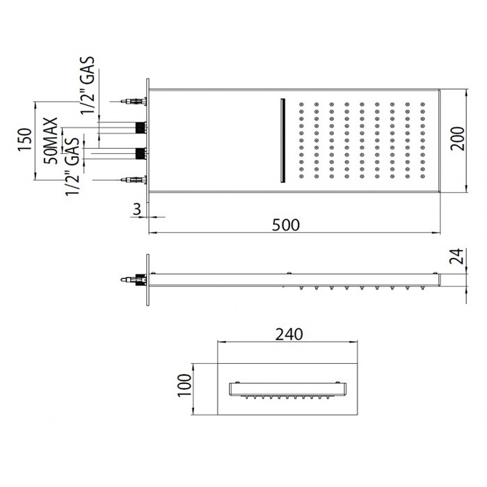 Bossini Manhattan Верхний душ 50 см, с 2-мя видами струи, цвет: chrome I00570.030